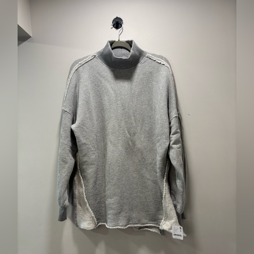 We The Free Light Gray Turtleneck Sweater with Cream Panels